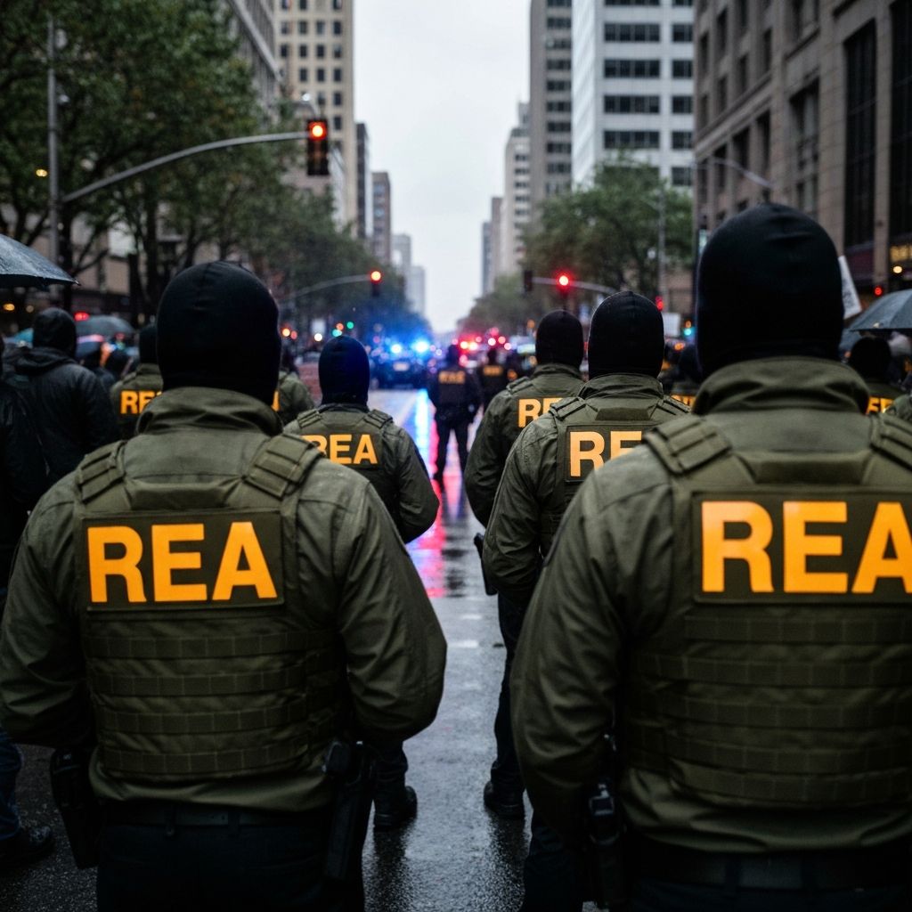 Masked Group in Tactical Gear Provides Security at Portland Housing Protest